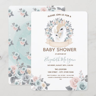 Süße Baby Rentiere Blumen Babyparty Einladung
