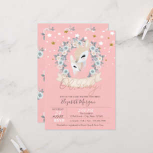 Süße Baby Rentiere Blumen Sterne Baby Shower Einladung