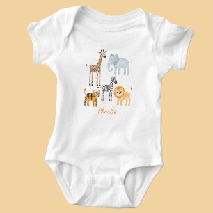Süße Baby-Safari-Tier-Wasserfarbe-Individualname Baby Strampler
