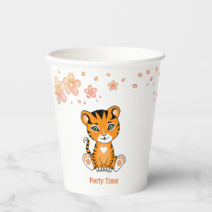 Süße Baby-Tiger & rosa Blumen Party-Papierbecher Pappbecher