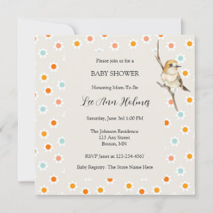 Süße Baby Vogel Kleine Blumen Baby Shower Einladun Einladung