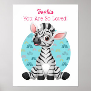 Süße Baby-Zebra-Kunst, Name des Kindes und Nachric Poster