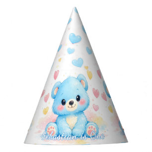 Süße Babybären Blaue Geburtstags-Pastell-Partyhut Partyhütchen