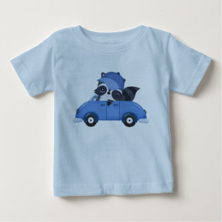 Süße Babyblaue Auto Waschbär Cartoon Baby T-shirt