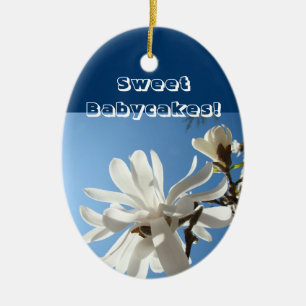 Süße Babycakes-Schmuckgeschenke Blaue Magnolien Keramik Ornament