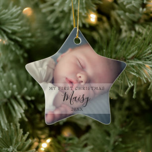 Süße Babyfotos zum ersten Weihnachten Stern Keramik Ornament