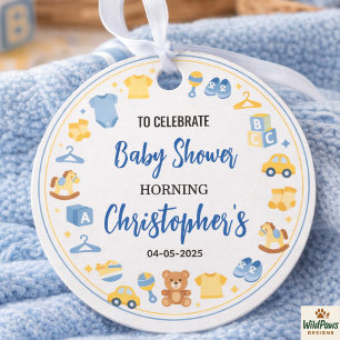 Süße Babykleidung und Spielzeug Jungen-Baby-Party Geschenkanhänger