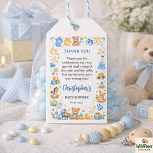 Süße Babykleidung und Spielzeug Jungen-Baby-Party Geschenkanhänger