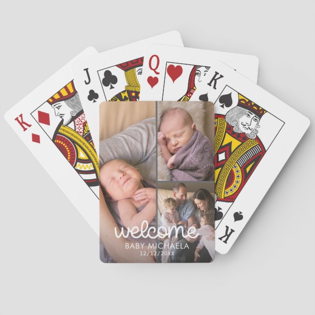 Süße Babynamensanzeige-Fotocollage Spielkarten (Rückseite)