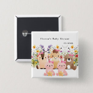 Süße Babyparty-Anstecknadel   Tiere und Wildblumen Button