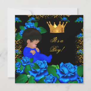 Süße Babyparty Blau Gold Junge Prinz Krone 8 Einladung