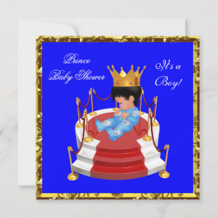 Süße Babyparty Blau Gold Junge Prinz Krone Einladung