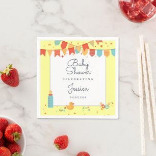 Süße Babyparty Gelbe Rote Türkisblaue Flaggen Konf Serviette