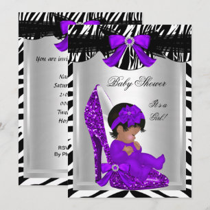 Süße Babyparty-Girl-Zebra-Lila-Babyschuh 2 Einladung