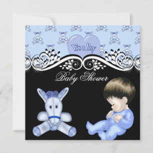 Süße Babyparty Junge Baby Blau Schwarz Weiß Einladung