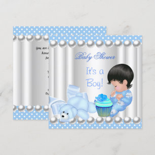 Süße Babyparty-Junge Blaue Cupcake-Punkte Einladung