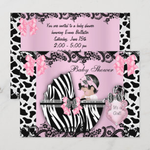 Süße Babyparty Kleine Baby Mädchen Rosa Zebra Kuh  Einladung