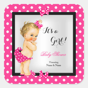 Süße Babyparty Mädchen Hot Pink Schwarz Blond Quadratischer Aufkleber
