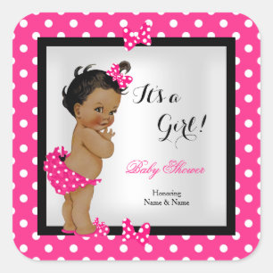 Süße Babyparty Mädchen Hot Pink Schwarz Ethnisch Quadratischer Aufkleber