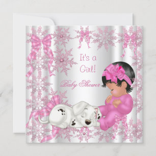 Süße Babyparty Mädchen Hübsche rosa Schneeflocken Einladung