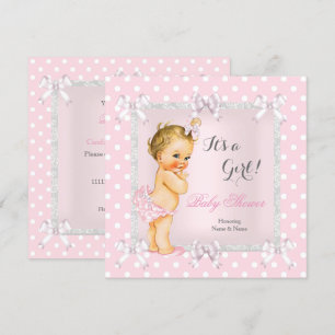 Süße Babyparty Mädchen Rosa Grau Blond Einladung