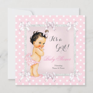 Süße Babyparty Mädchen Rosa Grau Brünett Einladung