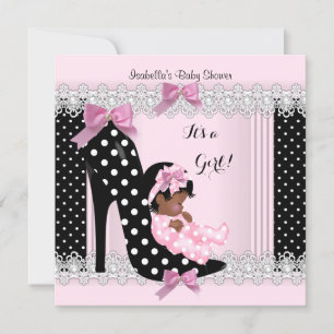 Süße Babyparty Mädchen Rosa Punkte High Heel 6 Einladung