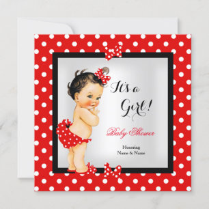 Süße Babyparty Mädchen Rot Schwarz Brünett Einladung