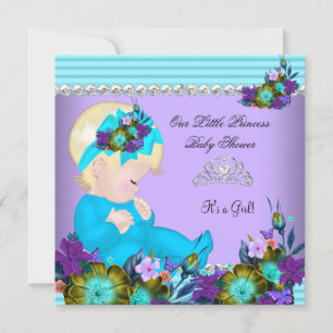 Süße Babyparty Mädchen Teal Blau Lila Blond Einladung