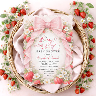 Süße Babyparty mit rosa Schleifenbeeren Einladung