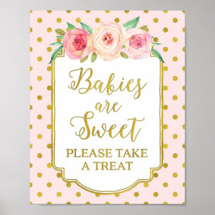 Süße Babys - Geschenke Schild mit rosa-goldenen Pu