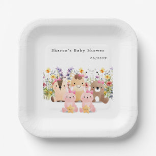 Süße Babytier und Wildblumen Babyparty Pappteller