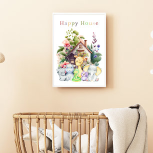 Süße Babytierchen und glückliches Zuhause   Bunter Poster