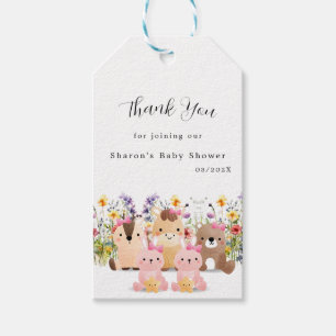 Süße Babytierchen und Wildblumen Babyparty Geschenkanhänger