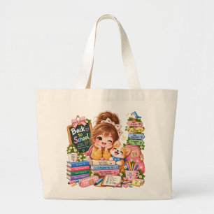 Süße Back-to-School-Girl- und Corgi-Jumbo-Tasche Jumbo Stoffbeutel
