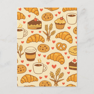 Süße Bäckerei-Leckereien & Kaffee Nahtloses Muster Postkarte