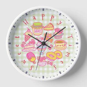Süße Bäckerei und Getränke Grün Gingham Uhr