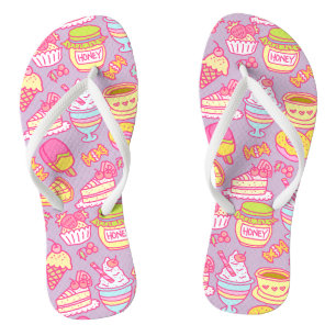 Süße Bäckerei und Getränke Lila Flip Flops