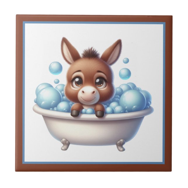 Süße Badewanne Badezimmer Esel Fliese (Vorderseite)