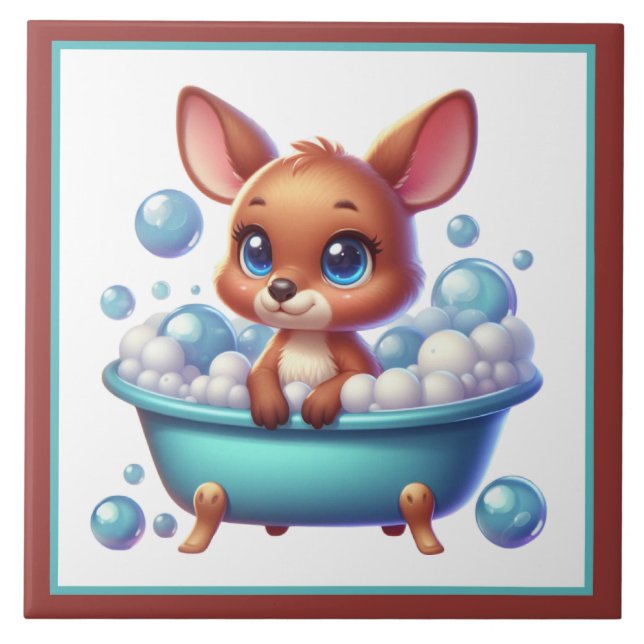 Süße Badewanne Badezimmer Känguru Fliese (Vorderseite)