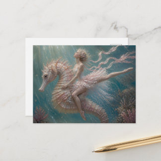 Süße Ballerina auf ihrem rosa Seepferd Postkarte