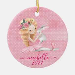 Süße Ballerina-Häschen personalisiert Name Wasserf Keramik Ornament