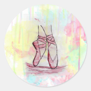 Süße Ballettschuhe Skizze Wasserfarbe handgezeichn Runder Aufkleber