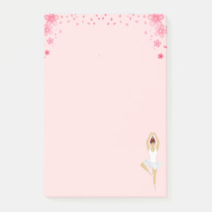 Süße Balletttänzerin & Blumen auf Hellrosa Post-it Klebezettel