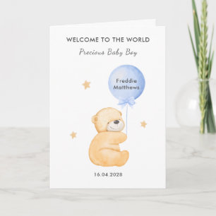 Süße Ballonbär Willkommen Babyjunge Karte