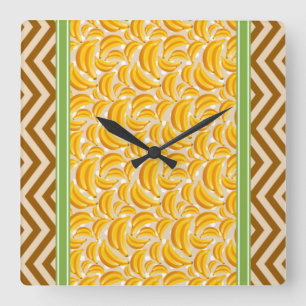 Süße Banane Punkte & Chevron Gelb Quadratische Wanduhr