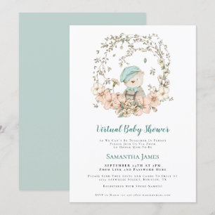 Süße Bär Antiquariat Laubwerk Virtuelle Babyparty Einladung