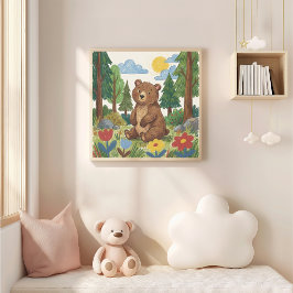 Süße Bär-Kreidezeichnung Kind Poster