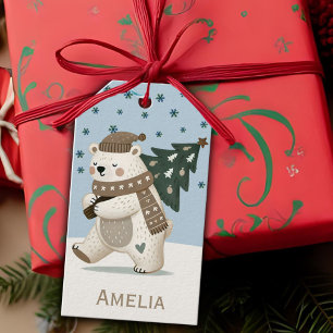 Süße Bär-Schneeflocken-Zeichnung Name Weihnachten Geschenkanhänger
