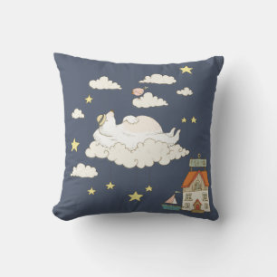 Süße Bär- und Vogel-Illustrationsszene am Himmel Kissen